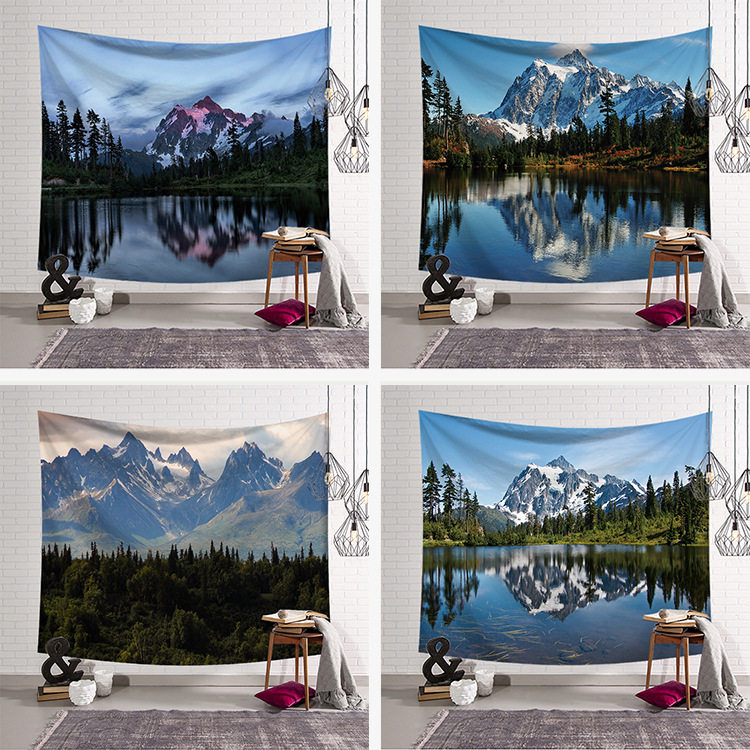 现代ins仿真山水风景挂布雪山自然风光挂毯名胜山峰客厅墙布桌布