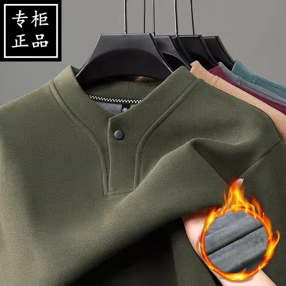 清仓德绒半高领T恤男2025新款秋冬季打底衫长毛绒保暖纯色卫衣男