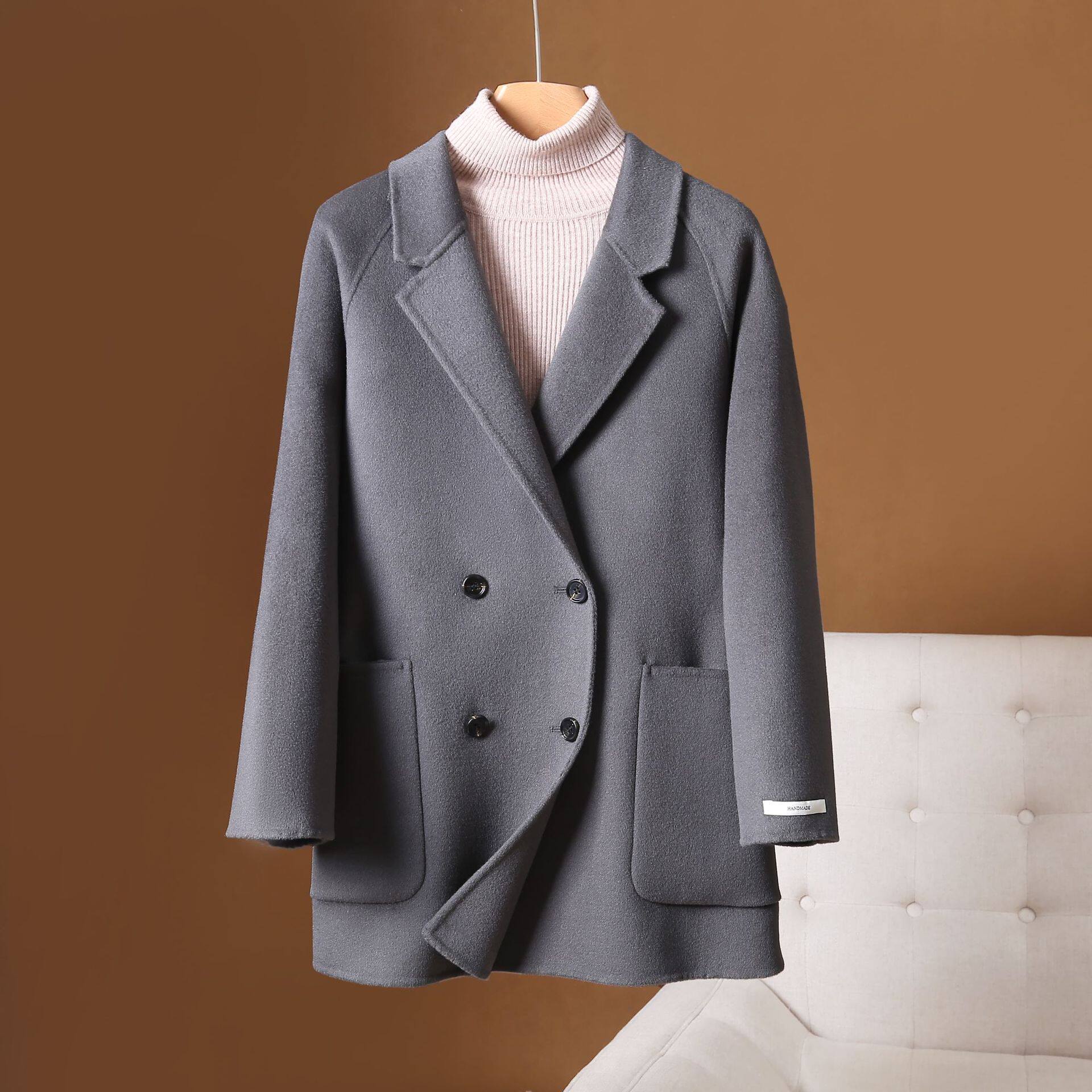 25秋冬新双面羊绒大衣中长款韩版西装一手长大码女装宽松毛呢外套