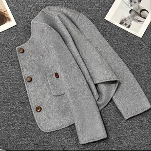 灰色短款双面羊绒大衣西装外套女2025年新款秋冬流行百搭毛呢外套