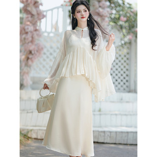 新中式清纯系松弛感裙子套装女春夏2026新款罩衫吊带连衣裙两件套