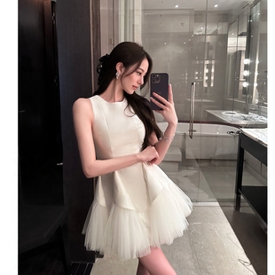 纯欲风宴会小礼服女法式气质设计感天鹅湖蓬蓬网纱拼接珠光连衣裙