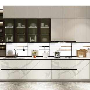 博洛尼轻奢现代厨房整体橱柜岩板台面厨柜定制订金歌帝梵未来岩