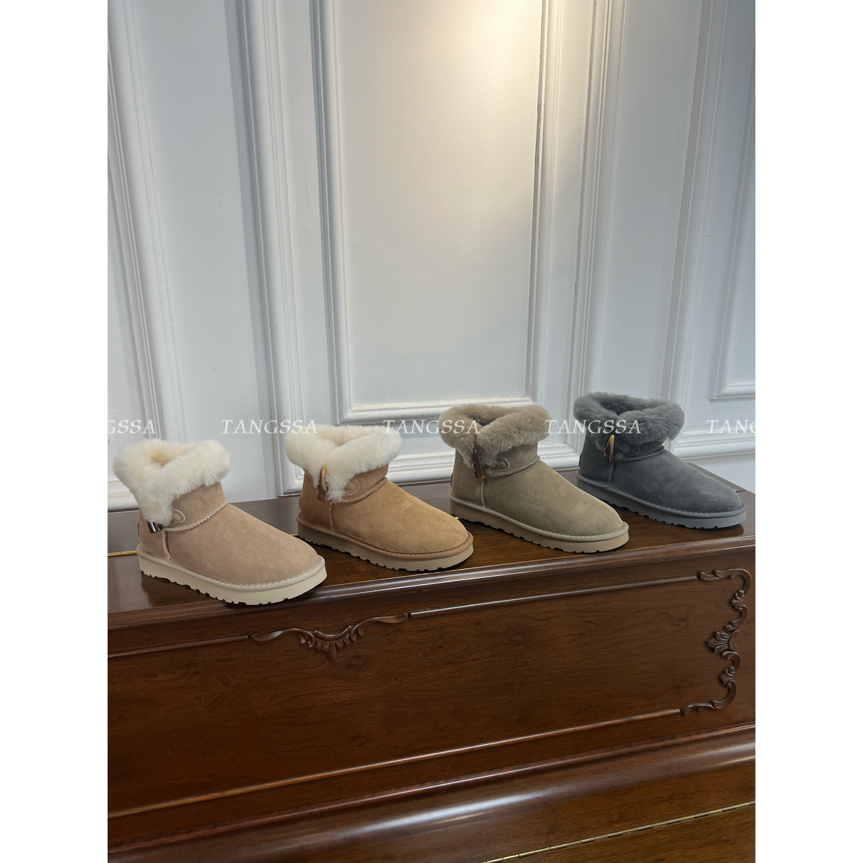 暖冬匕备~牛角扣皮毛一体雪地靴