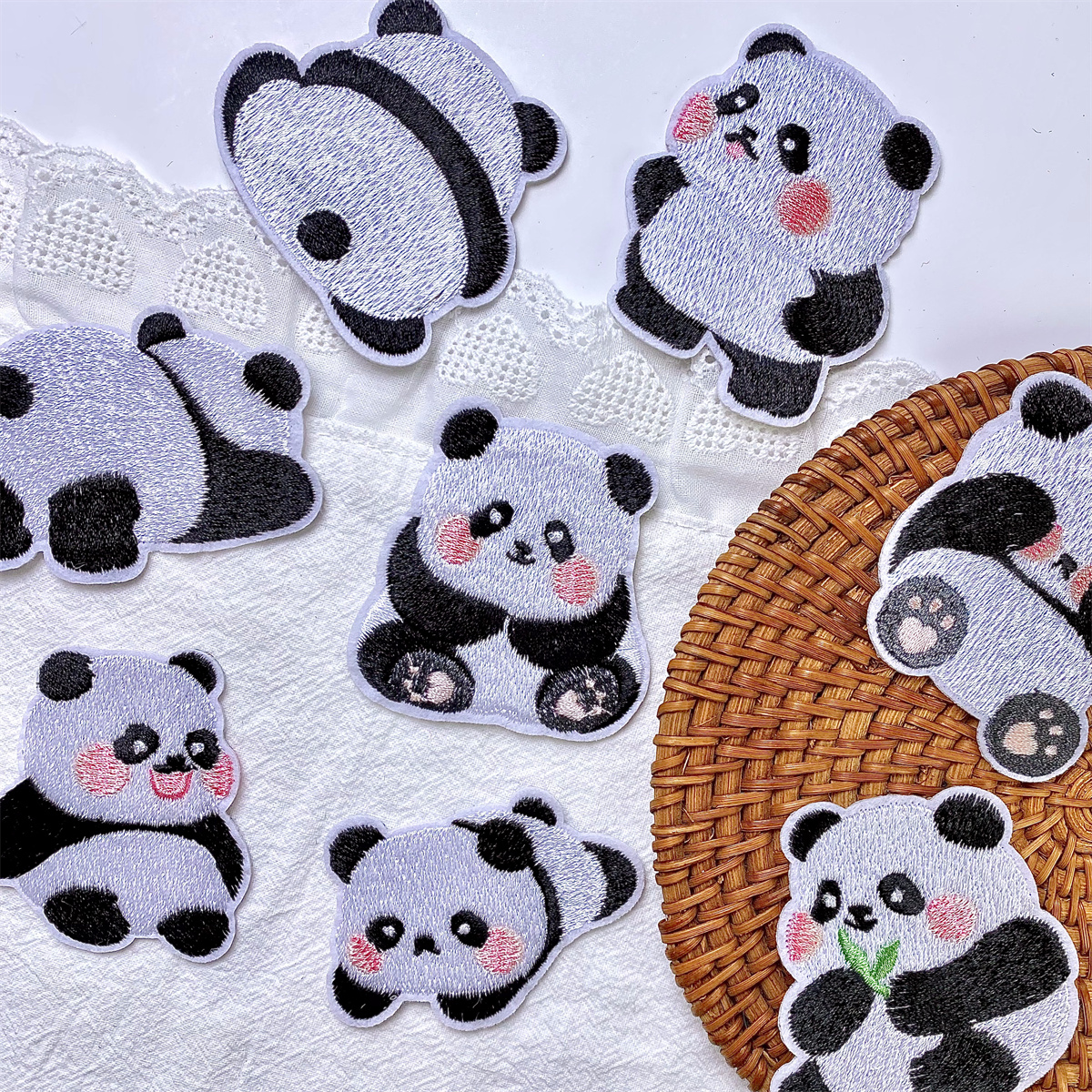熨烫款可爱小熊猫外套帽子背包裤子免缝装饰刺绣款个性创意无纺布