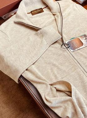 万元级别 高端羊毛桑蚕丝混纺 男士商务休闲针织拉链开衫立领外套