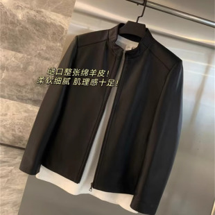 男士 线下1680 定制绵羊皮 细腻柔韧光泽 潮 休闲立领真皮皮衣夹克