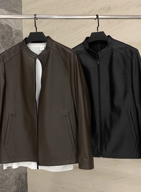 柜上1990 客供U质牛皮 男士高端气质小立领真皮皮衣夹克休闲外套