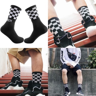 男女格子提花欧美潮牌纯棉毛巾袜 ALYX中筒运动袜 Eye Controller