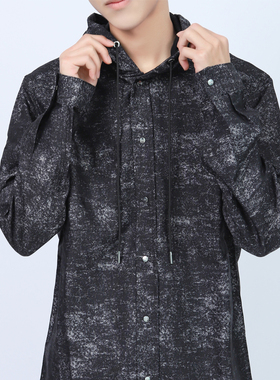 特价Eye Controller dh margiela带帽男士衬衫cd修身连帽黑色衬衣