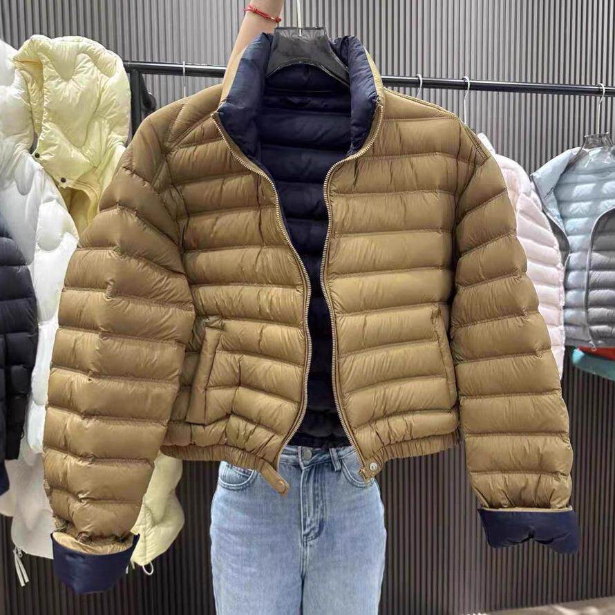 韩系休闲90白鸭绒排骨羽绒服25秋冬时尚休闲立领拼色款鸭绒服女潮