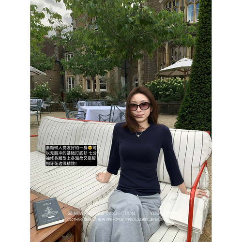 【嘉嘉】YESWOMEN入秋半永久T·狗牙花边七分袖竹节XY8367B4117