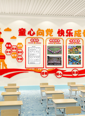 童心向党主题墙贴教室文化墙建设红色黑板报班级公告栏作品展示墙