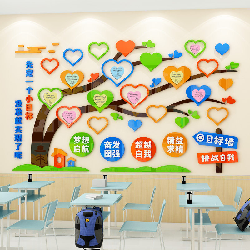 班级文化墙布置梦想树高三目标墙教室布置小学许愿照片墙装饰墙贴