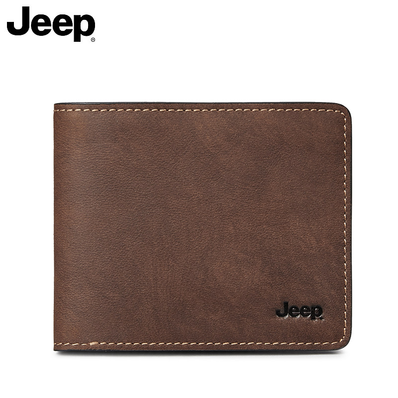 Jeep钱包男送男友短款正品真皮牛皮2023新款休闲啡色男士皮夹男款