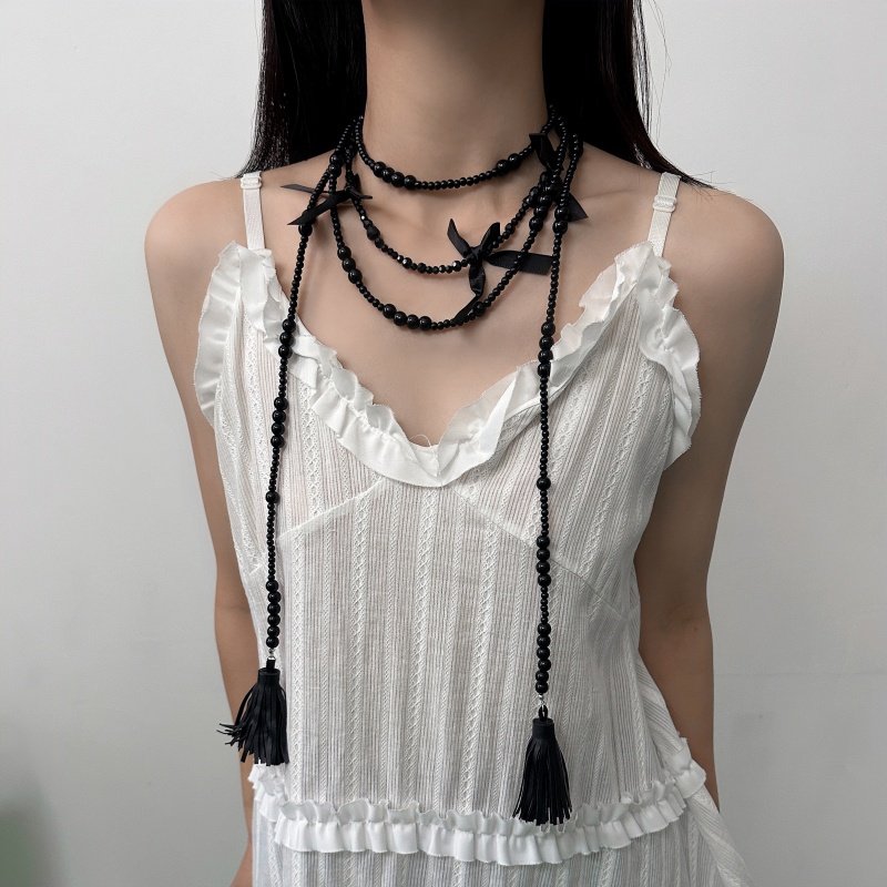 哥特y2k长款串珠蝴蝶结麦穗叠戴项链腰链女小众个性时尚设计配饰
