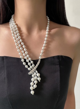 中古vintage风多层珍珠项链