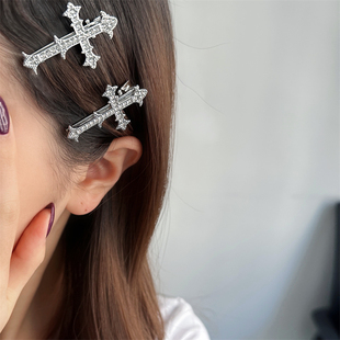 辣妹甜心y2k涉谷十字架镶嵌发夹女2025年新款 一字夹侧边夹发饰潮