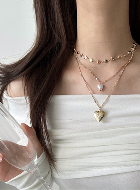 欧美奢华金色多层叠戴爱心项链
