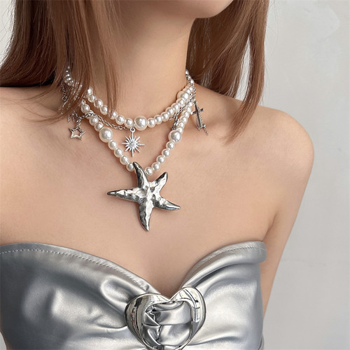 欧美时尚夸张珍珠多层海星项链