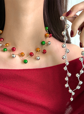 彩色金串珠金属球项链