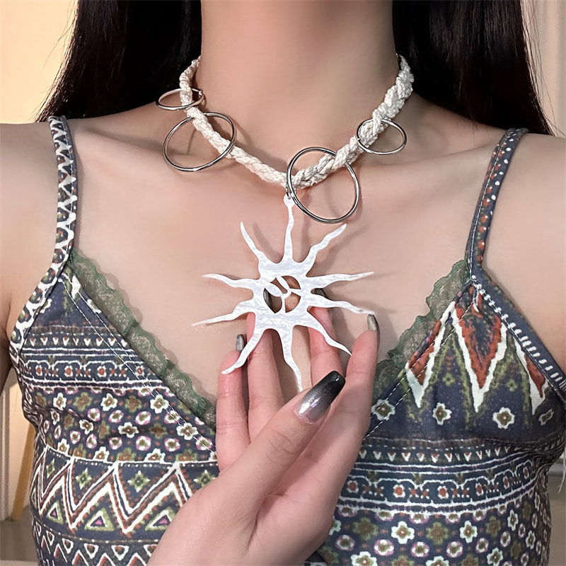 블랙 이모 쥬얼리 과장된 화이트 썬 패브릭 목걸이 여성 초커 쇄골 체인 넥 목걸이 액세서리