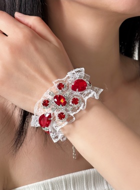 复古宫廷风蕾丝水钻编织手链