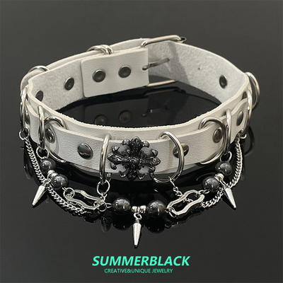 哥特风朋克chocker白色皮革项圈