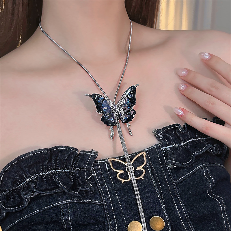 蝴蝶抽拉项链女锁骨链