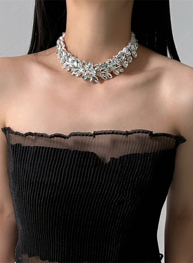 法式超闪轻奢锆石毛绒choker项链