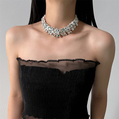 法式超闪轻奢锆石毛绒choker项链