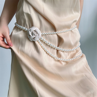 法式奢华气质山茶花珍珠多层项链腰链女小众时尚设计感优雅配饰品