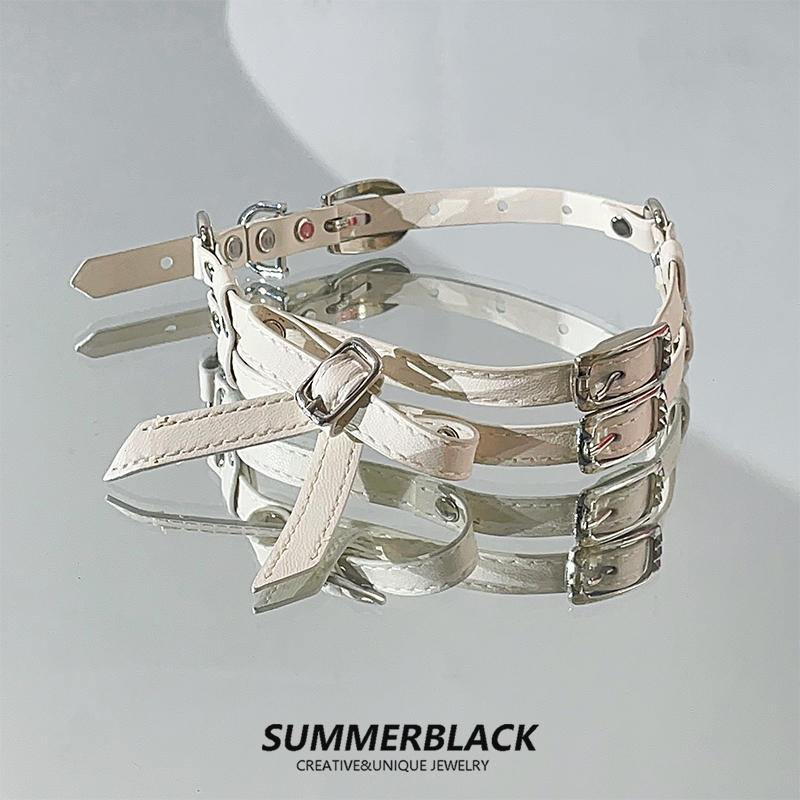 白色蝴蝶结皮革项圈choker