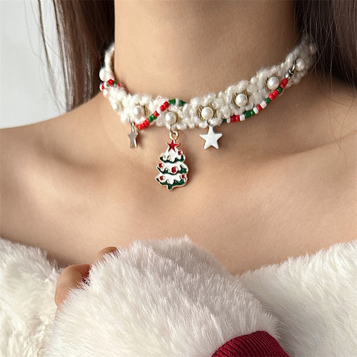 圣诞树毛绒chocker项圈秋冬项链