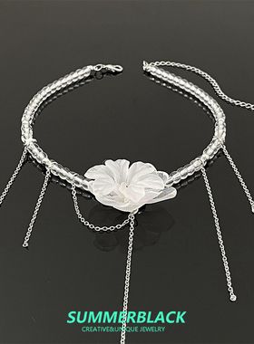 白色花朵水晶串珠项链