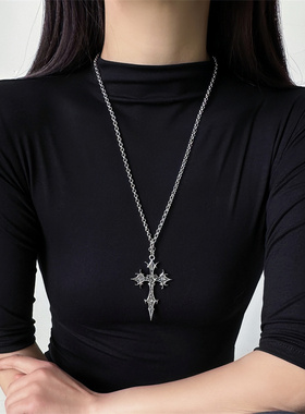 美式复古十字架长款锁骨链女款
