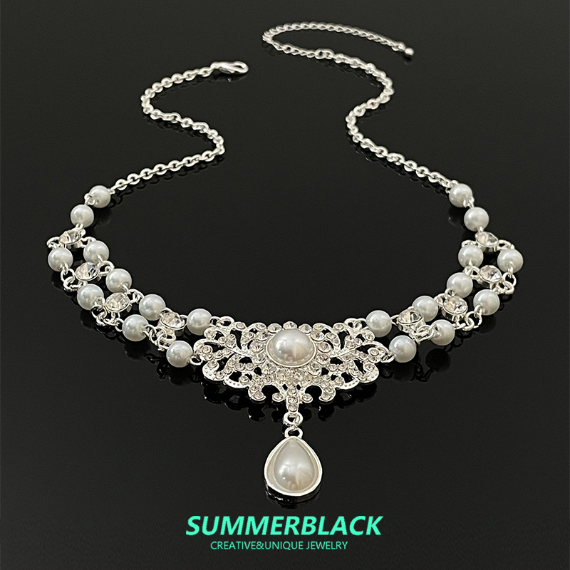 黑姑姑饰品仿珍珠项链女高级感重工轻奢小众ins风2024新款锁骨链