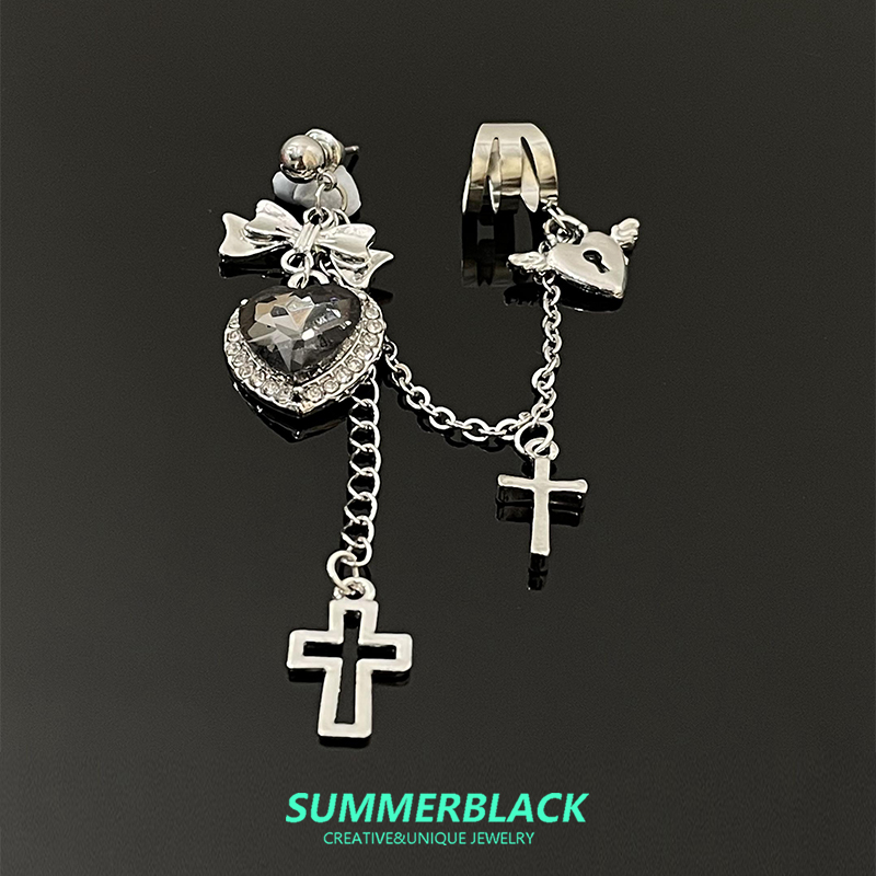 爱心锆石耳钉耳骨夹哥特风