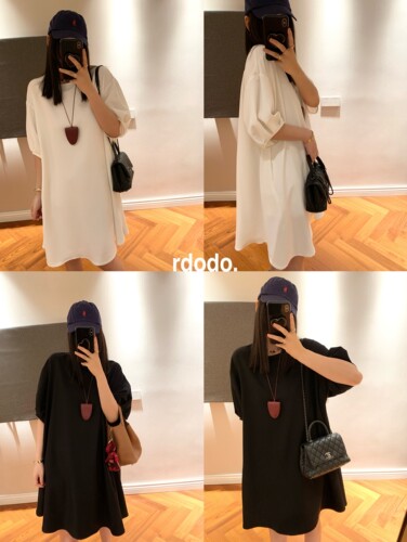 Rdodo自线 法式藏肉廓型A摆进口砂洗雾感铜氨丝设计感圆领连衣裙