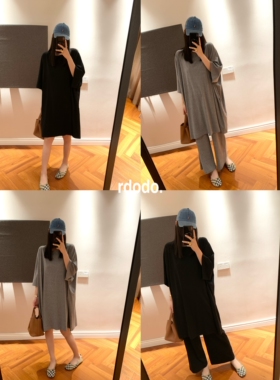 Rdodo自线 row风极简时髦懒人宽松长Ｔ恤裙连衣裙+显瘦九分裤女
