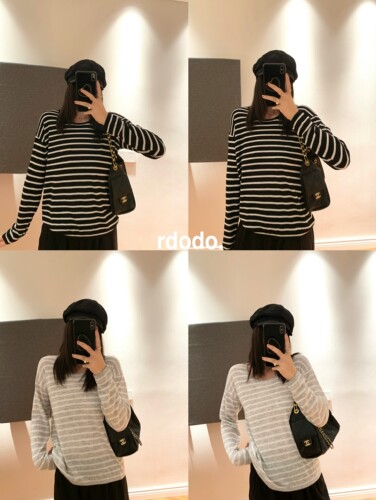 Rdodo Chic Stripe品牌纱线可机洗三醋酸山羊绒条纹针织衫上衣