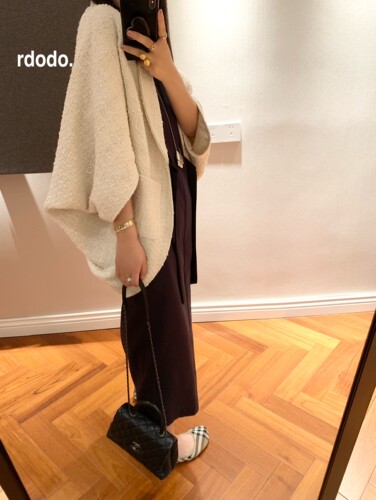 Rdodo自线 小贵气造型搭配进口羊毛编织粗花呢系带休闲外套斗篷