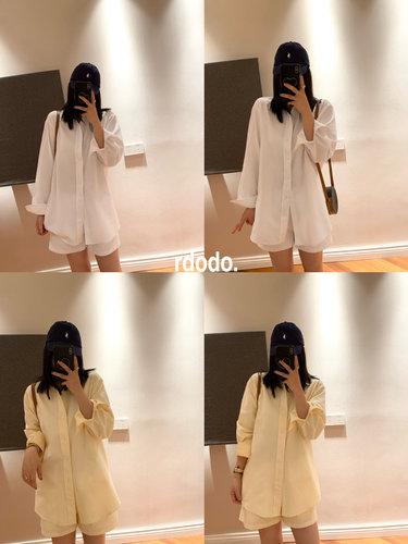 Rdodo自线 时髦拉夫防晒长袖日本高品质棉麻衬衫加短裤休闲套装