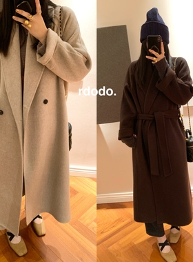 Rdodo高端线超软糯软黄金30山羊绒高支羊毛row式浴袍长款系带大衣