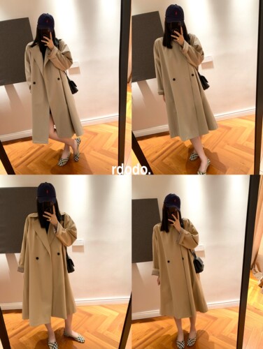 Rdodo自线极简秀场双排扣高奢高密纯棉宽松时髦外套裙摆长款风衣