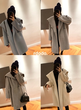 Rdodo自线新色法式大翻领牛角扣披肩山羊绒高支羊毛软糯系带大衣