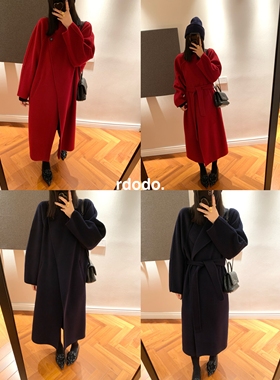 Rdodo自线 法式知性慵懒风静奢立领翻领山羊绒高支羊毛系带大衣
