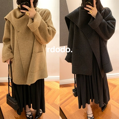 Rdodo自线 多穿造型自带围巾披肩高支山羊绒羊毛小个子斗篷大衣