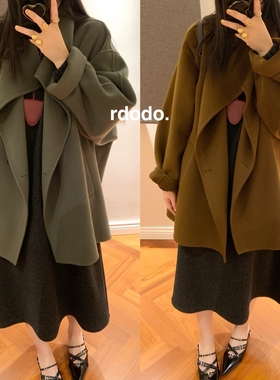 Rdodo自线 年度时髦意大利立领翻领廓形山羊绒高支羊毛短款大衣