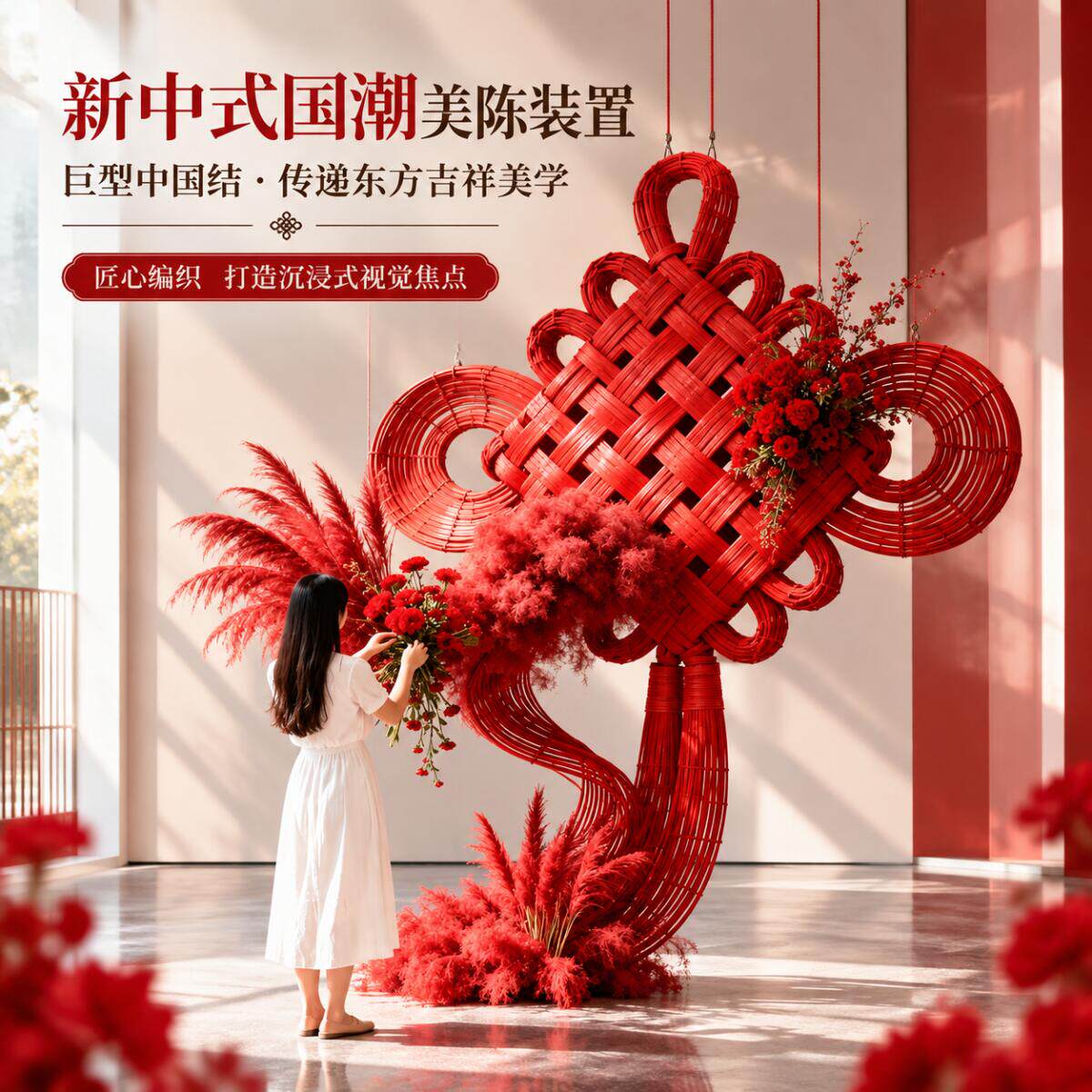 2027新年竹编超大中国结橱窗挂饰